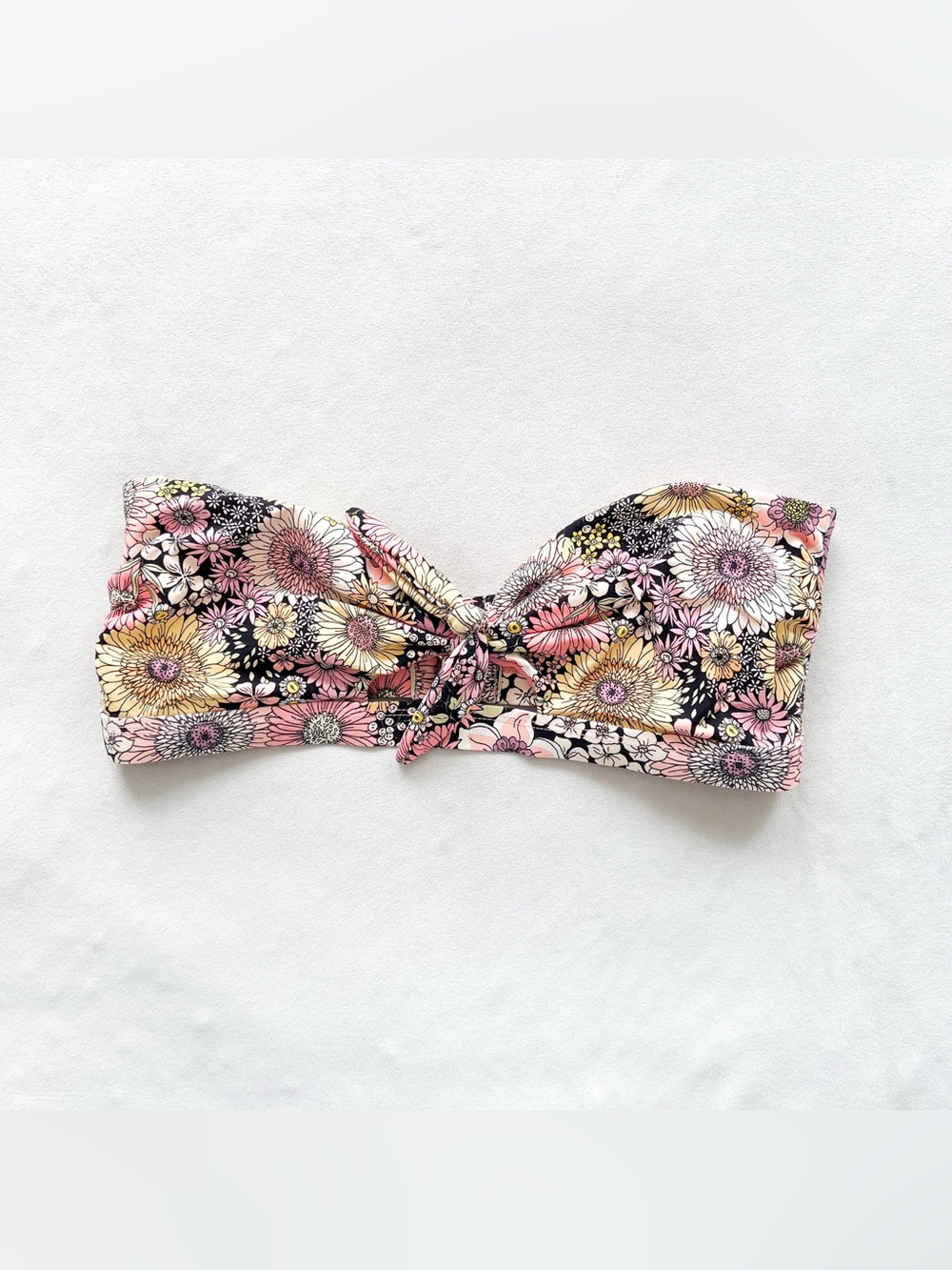 VYB Floral Bandeau Bikini Top with Front Tie - Pink & Yellow